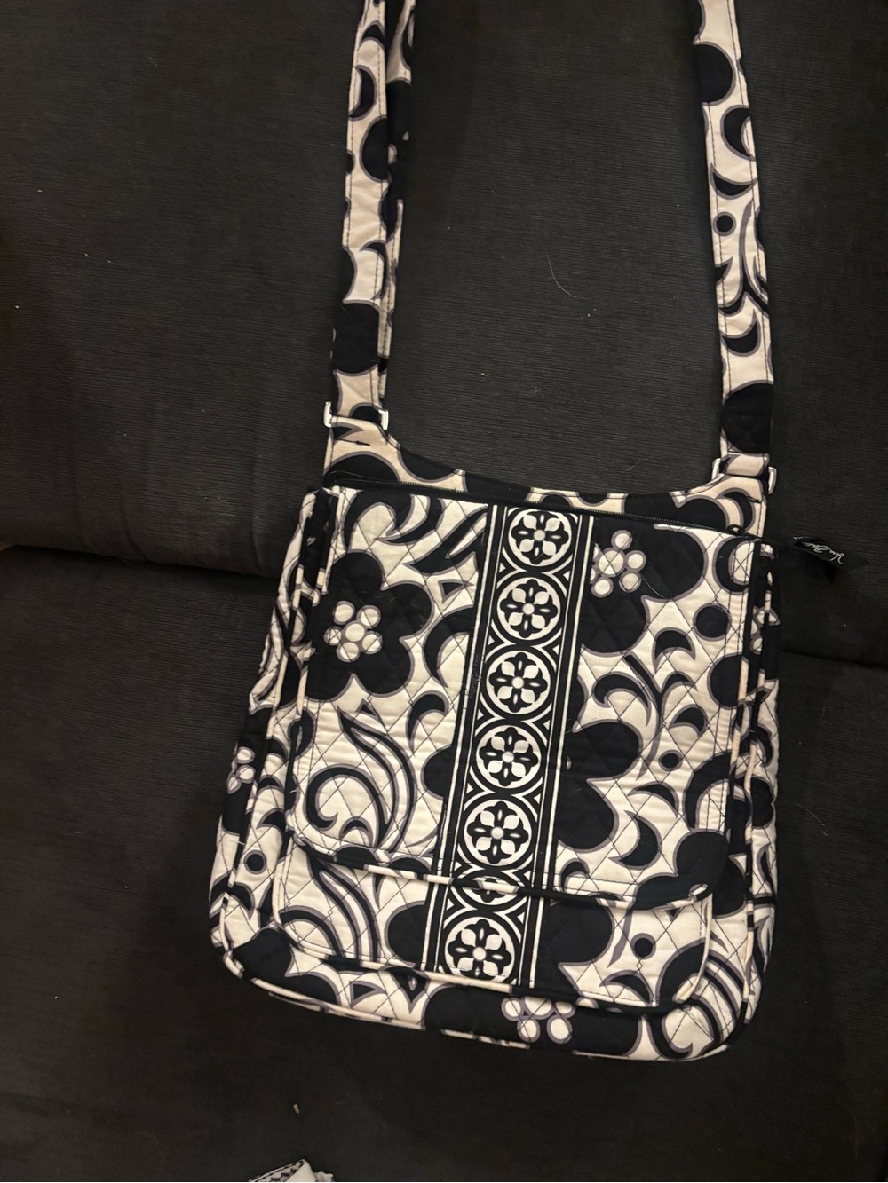 Vera Bradley Quilted Black & White Floral Crossbody Bag